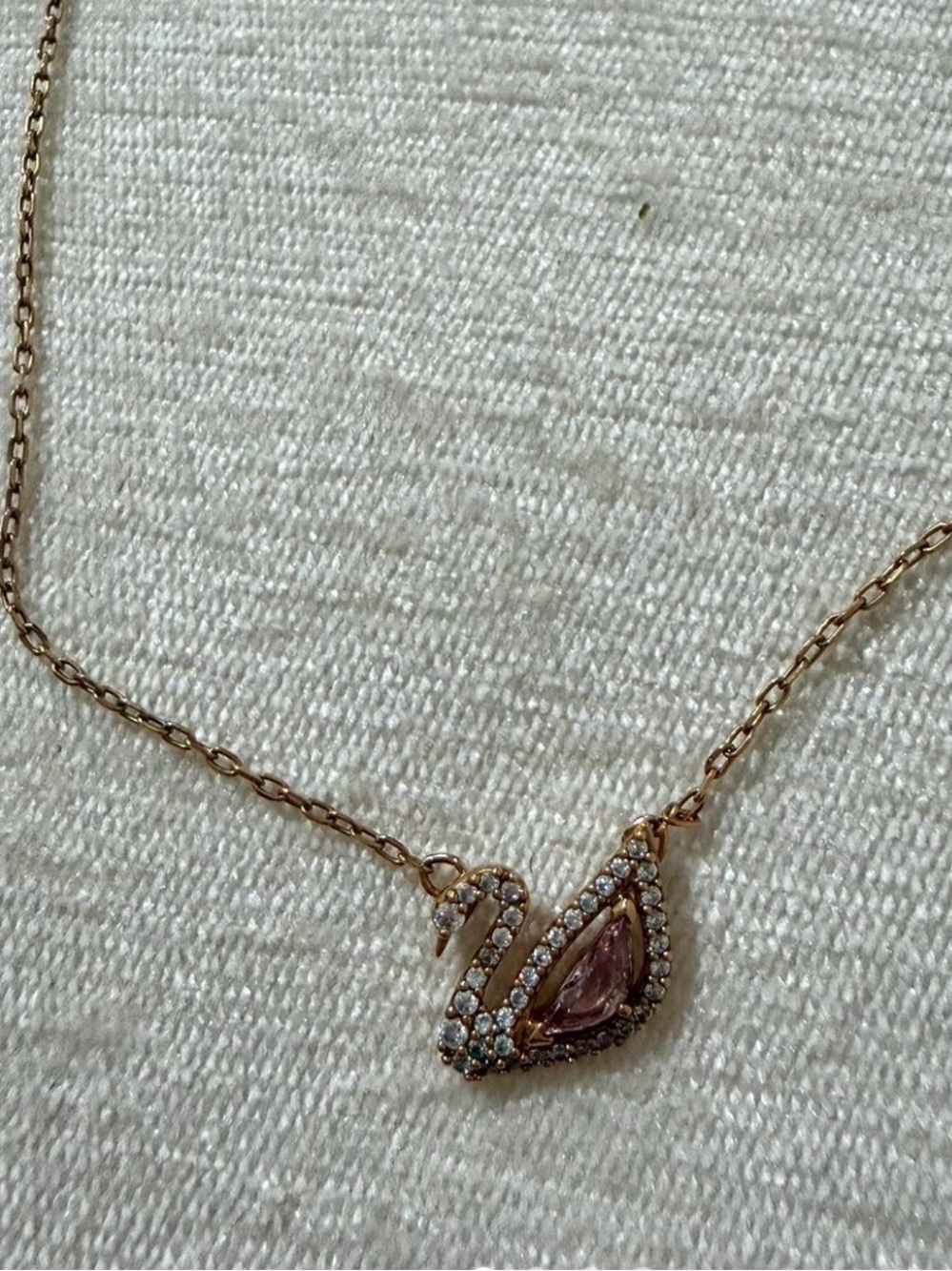 Swarovski Rose Crystal Swan Necklace in Gold-Tone